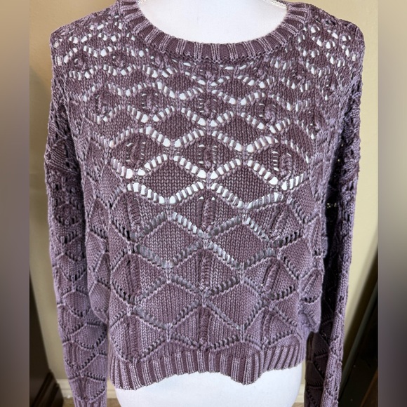 Full tilt extra large women’s purple knit sweater 100% cotton cropped - Picture 7 of 11